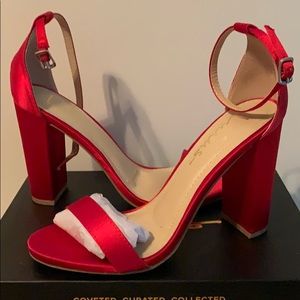 Red ankle chunk heels